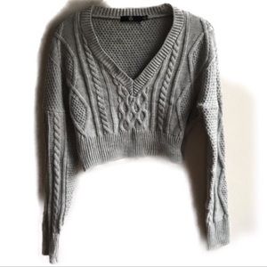 Missguided Gray Crop Chunky Cable Knit Sweater 4